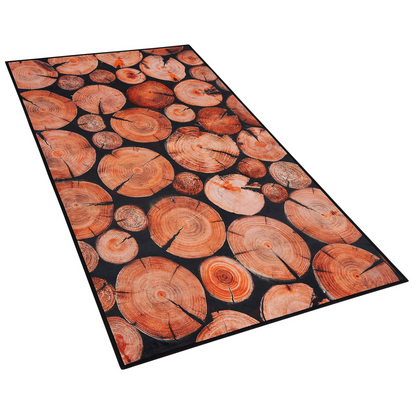Wood Log 3D Print Area Rug 80 x 150cm Brown Fabric Modern Pattern Anti Slip Pad