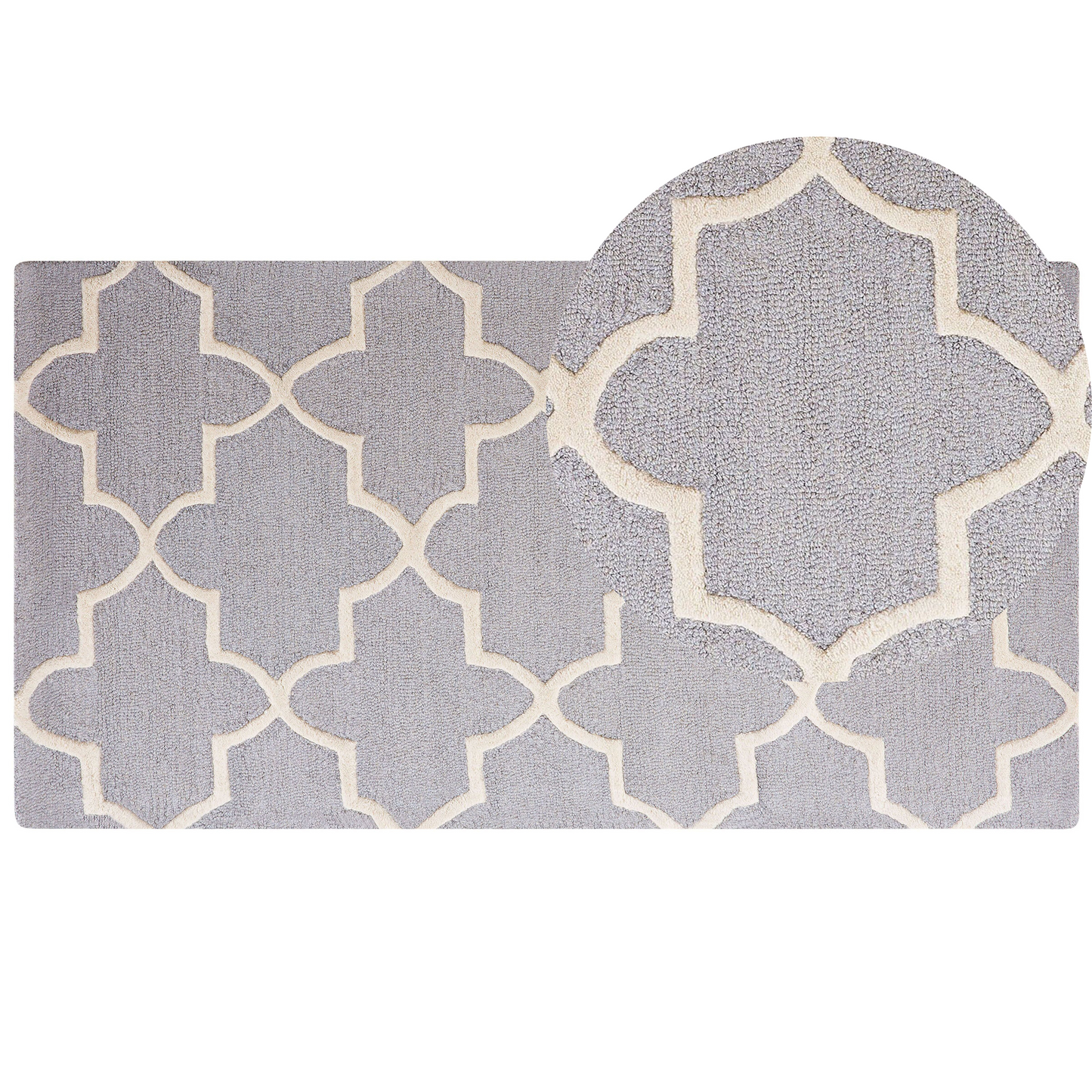 Grey Wool Rug 80 x 150 Hand Tufted Trellis Pattern