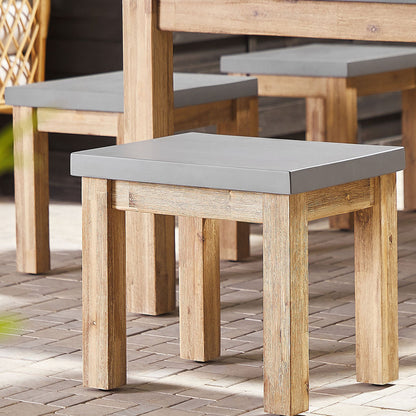 Outdoor Garden Stools Set Of 2 Grey Fibre Cement Seats With Light Acacia Wood Base