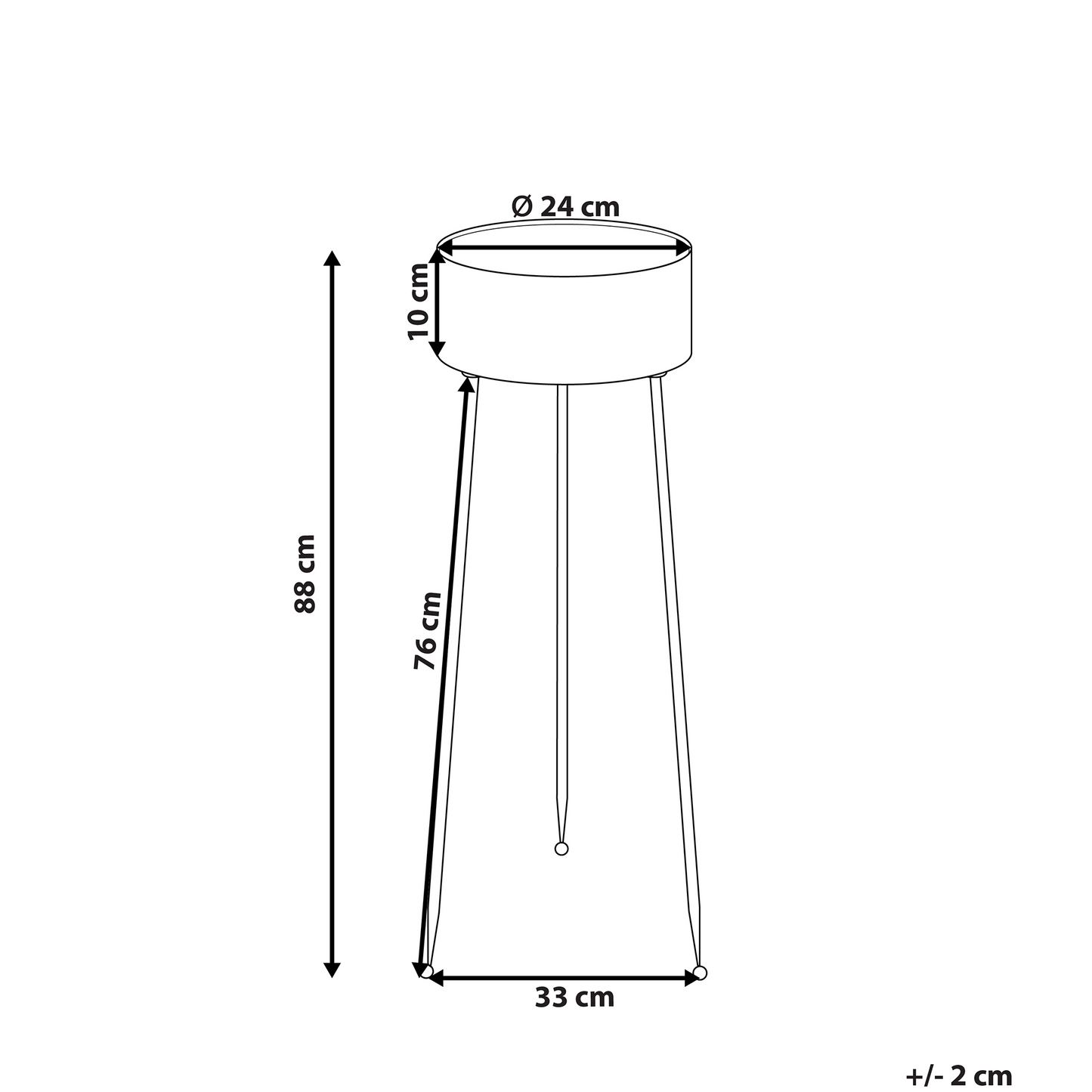 Black Iron Plant Stand Tripod UV Resistant 33 x 31 x 88cm