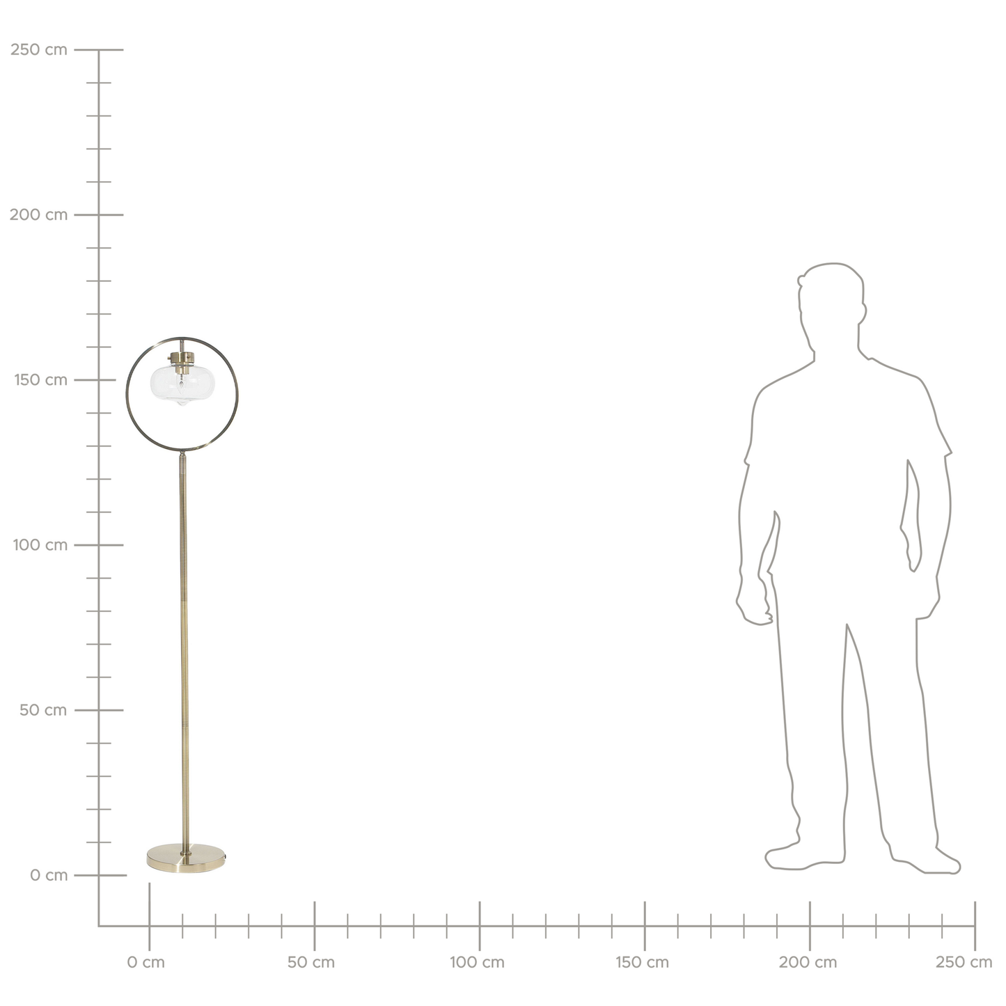 Brass Floor Lamp 165cm Golden Metal Open Geometric Shade Naked Bulb for Modern Interiors