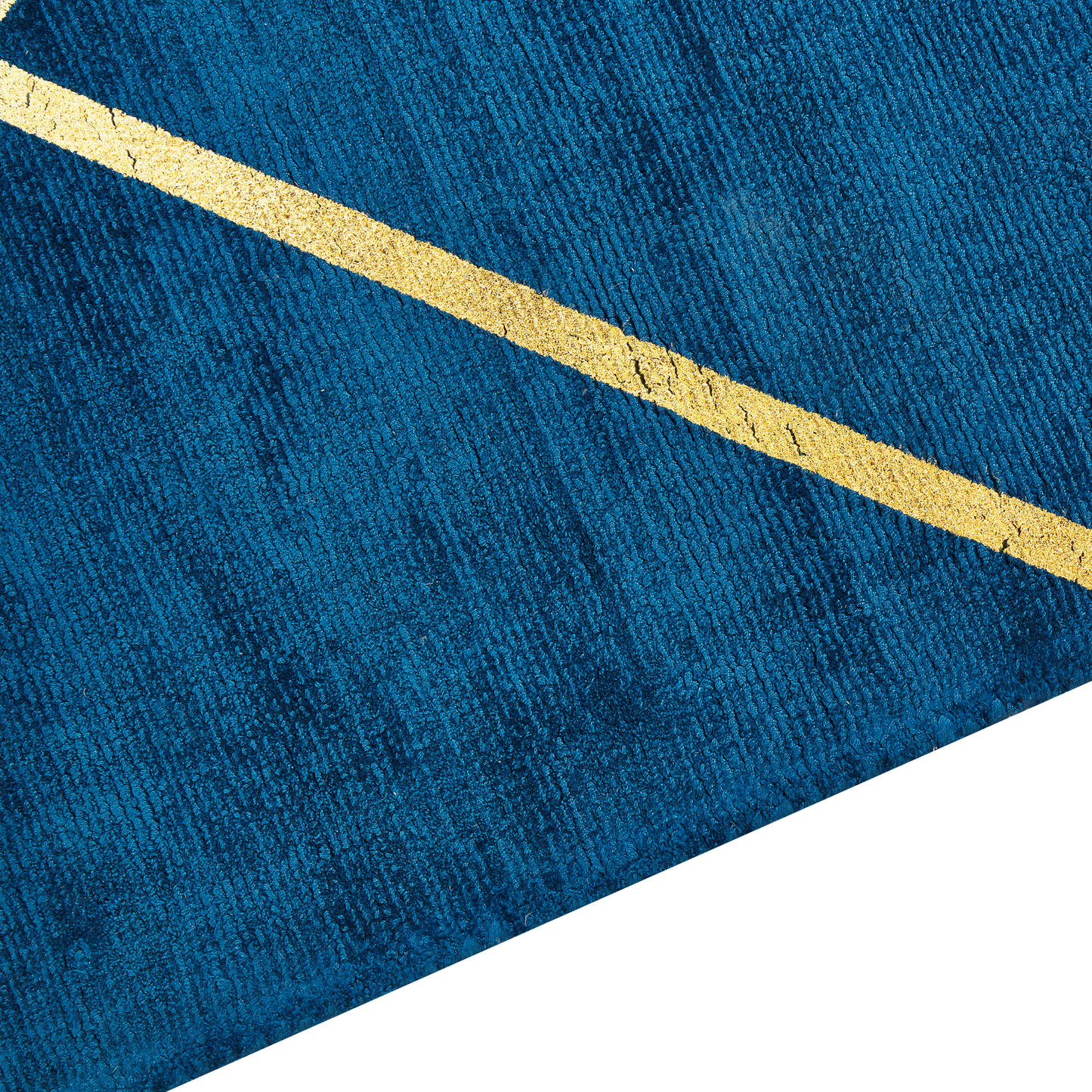 Modern Glam Blue Area Rug Handloomed With Gold Geometric Pattern Viscose Cotton 80 X 150cm