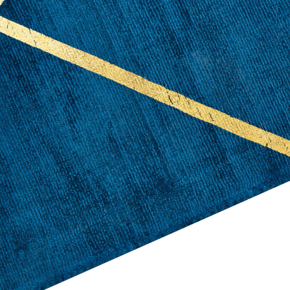 Modern Glam Blue Area Rug Handloomed With Gold Geometric Pattern Viscose Cotton 80 X 150cm