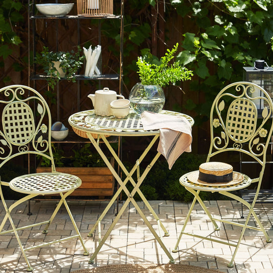 Provence Garden Bistro Set Light Green Iron Foldable Chairs Table