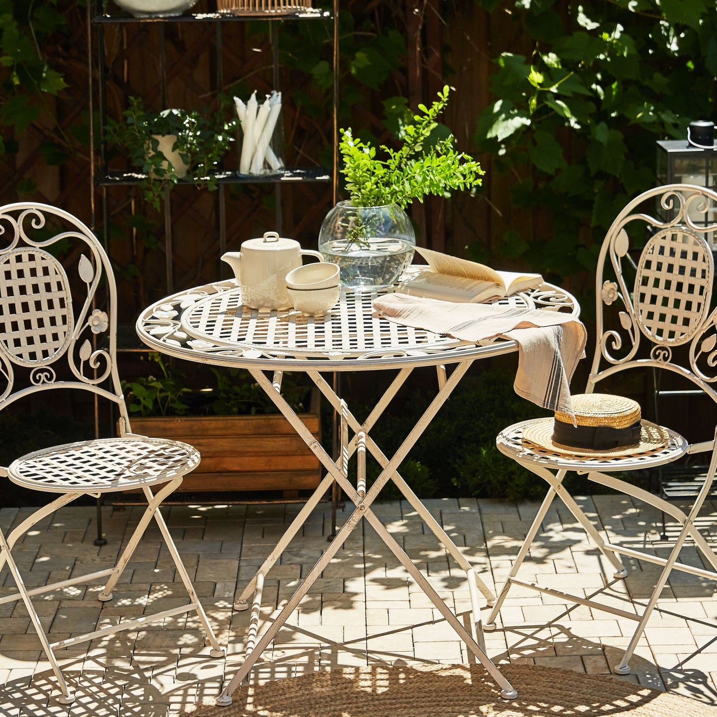 Provence Round 90cm Off White Iron Foldable Table Distressed Finish For Outdoor Use