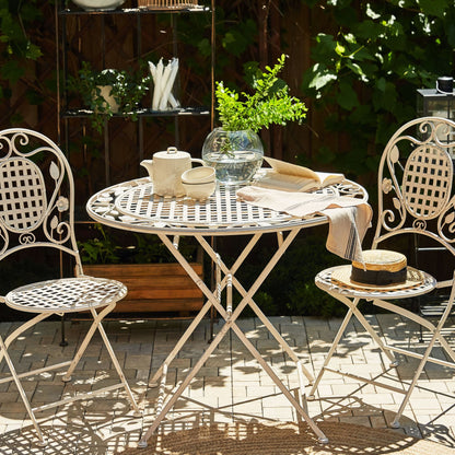 Provence Round 90cm Off White Iron Foldable Table Distressed Finish For Outdoor Use