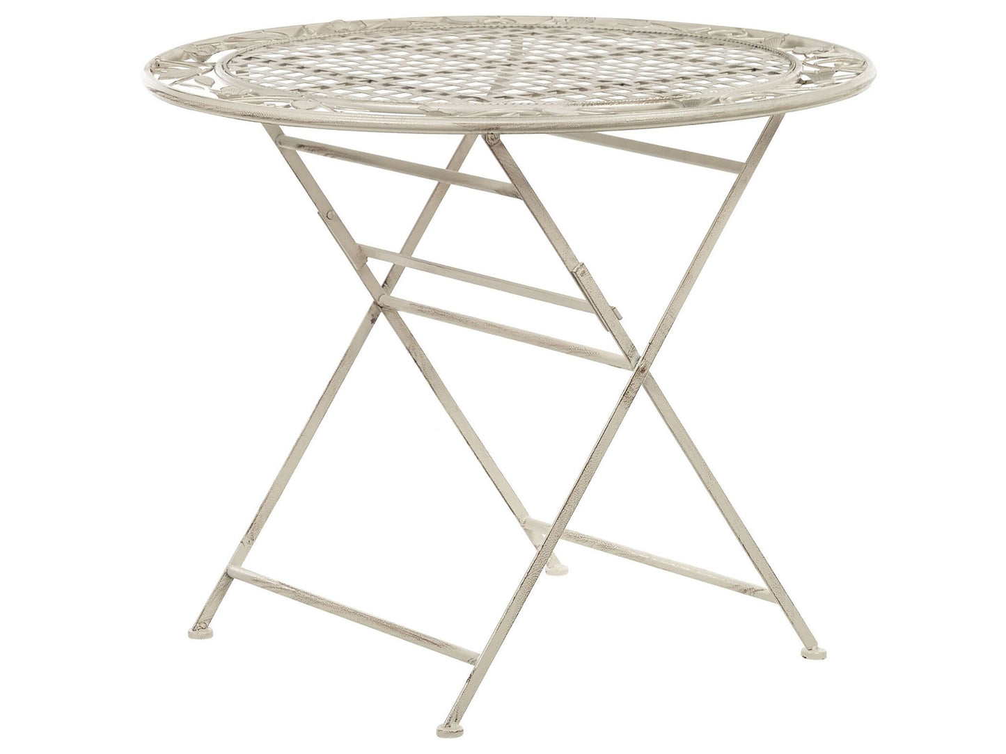 Provence Round 90cm Off White Iron Foldable Table Distressed Finish For Outdoor Use
