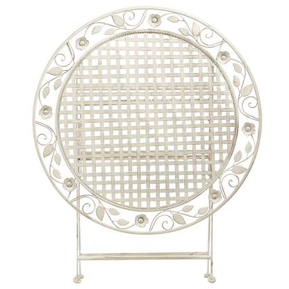 Provence Round 90cm Off White Iron Foldable Table Distressed Finish For Outdoor Use