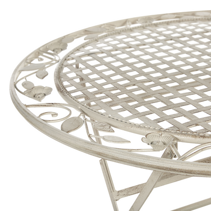 Provence Round 90cm Off White Iron Foldable Table Distressed Finish For Outdoor Use