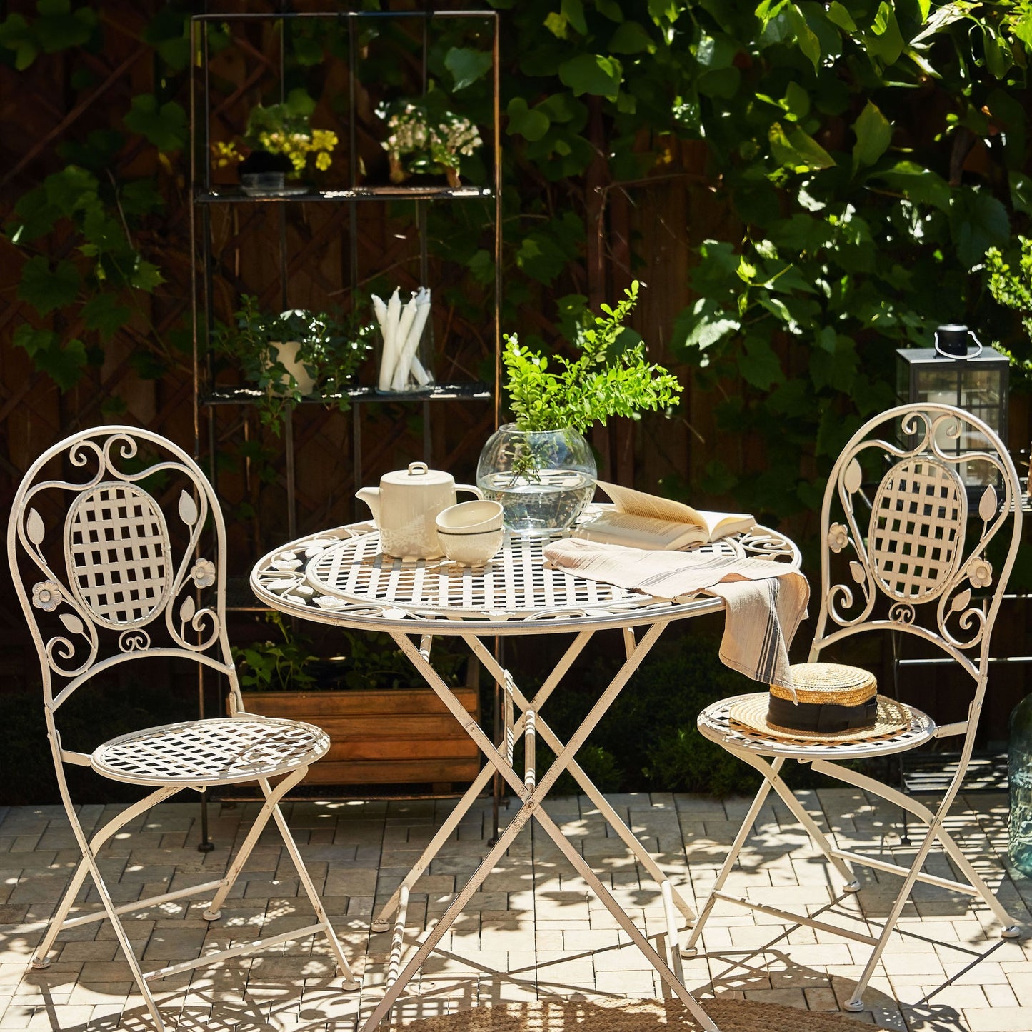 Provencal Co Garden Chair Set 2 Distressed Off White Foldable Iron