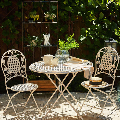 Provencal Co Garden Chair Set 2 Distressed Off White Foldable Iron