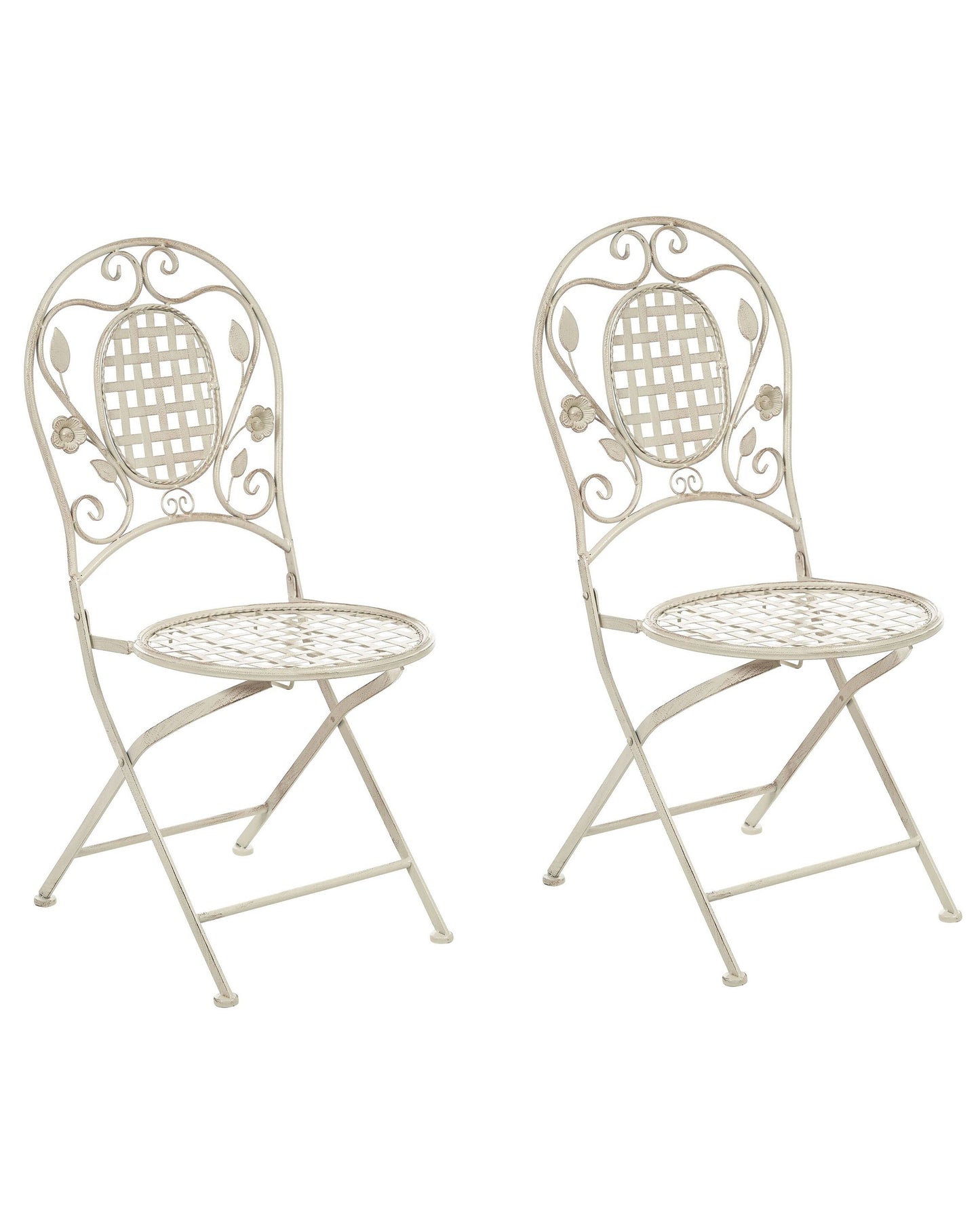 Provencal Co Garden Chair Set 2 Distressed Off White Foldable Iron