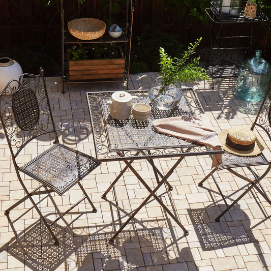 Bistro Table Black Iron Foldable Distressed 70cm Square