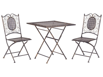 Garden Bistro Black Iron Foldable Distressed Metal Finish Bistro Set Two Chairs And Table Outdoor UV Resistant