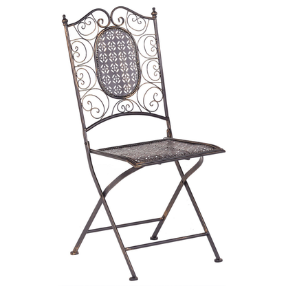 Garden Bistro Black Iron Foldable Distressed Metal Finish Bistro Set Two Chairs And Table Outdoor UV Resistant