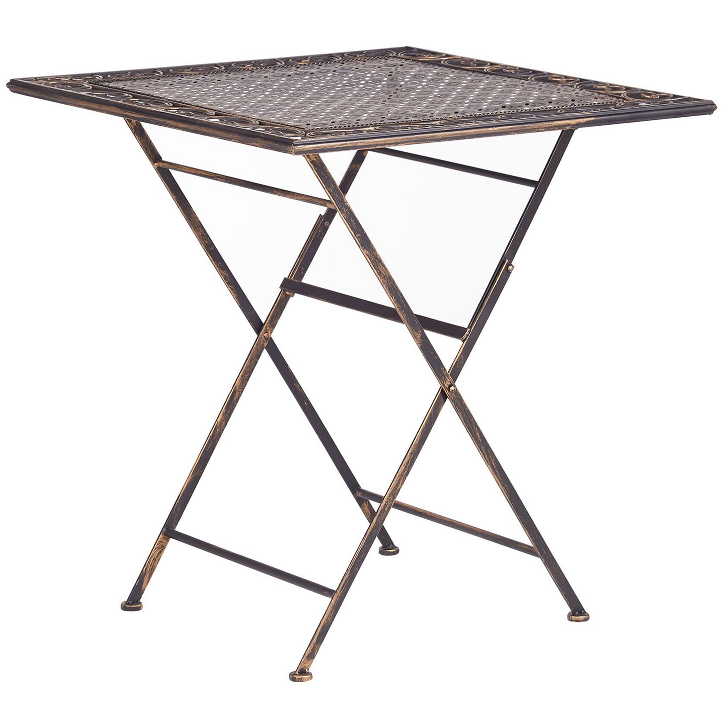 Garden Bistro Black Iron Foldable Distressed Metal Finish Bistro Set Two Chairs And Table Outdoor UV Resistant