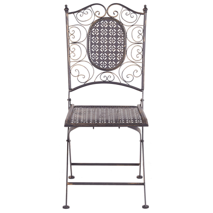 Vintage Iron Garden Chairs Set Of 2 Black Foldable Distressed French Retro Style Outdoor UV And Rust Resistant