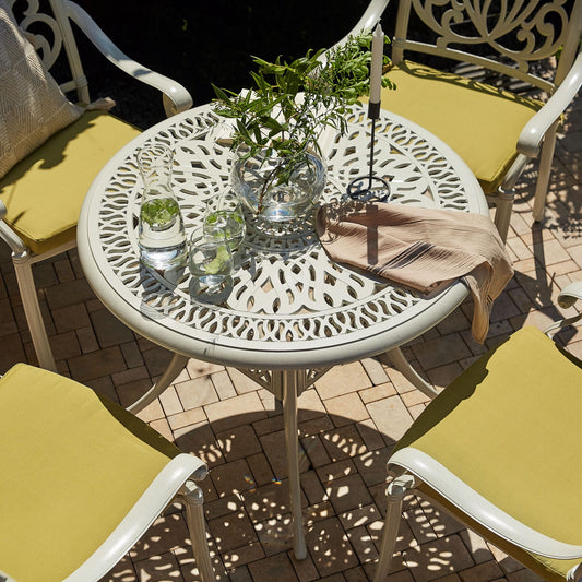 Garden Dining Table Off White Aluminium Round 90cm Vintage