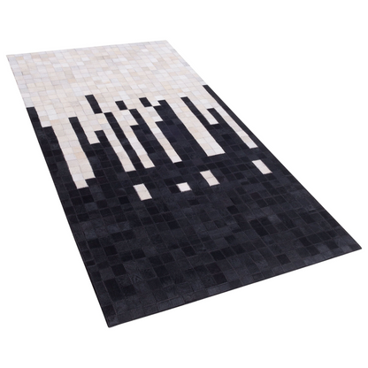 Couture Cowhide Area Rug Black White 80 x 150cm Handcrafted Geometric