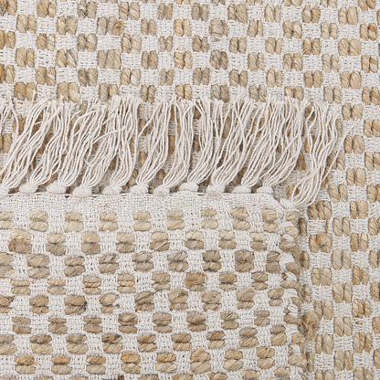 Beige Jute Cotton Area Rug 140 x 200cm Fringed Handwoven
