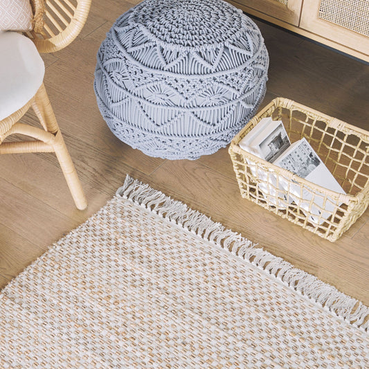 Beige Jute Cotton Area Rug 80 x 150 Fringed Handwoven
