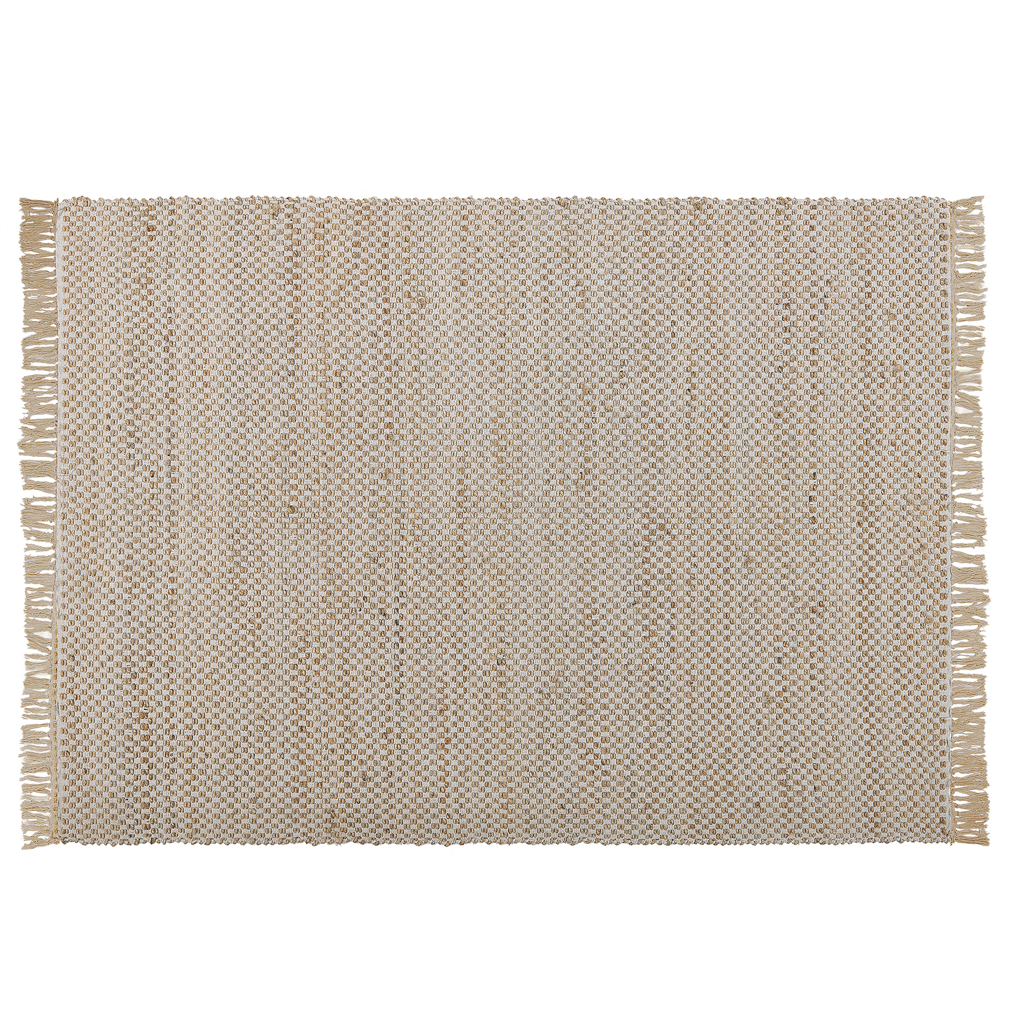 Beige Jute Cotton Area Rug 140 x 200cm Fringed Handwoven