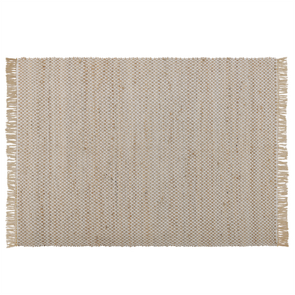 Beige Jute Cotton Area Rug 140 x 200cm Fringed Handwoven