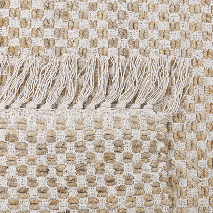 Beige Jute Cotton Area Rug 80 x 150 Fringed Handwoven