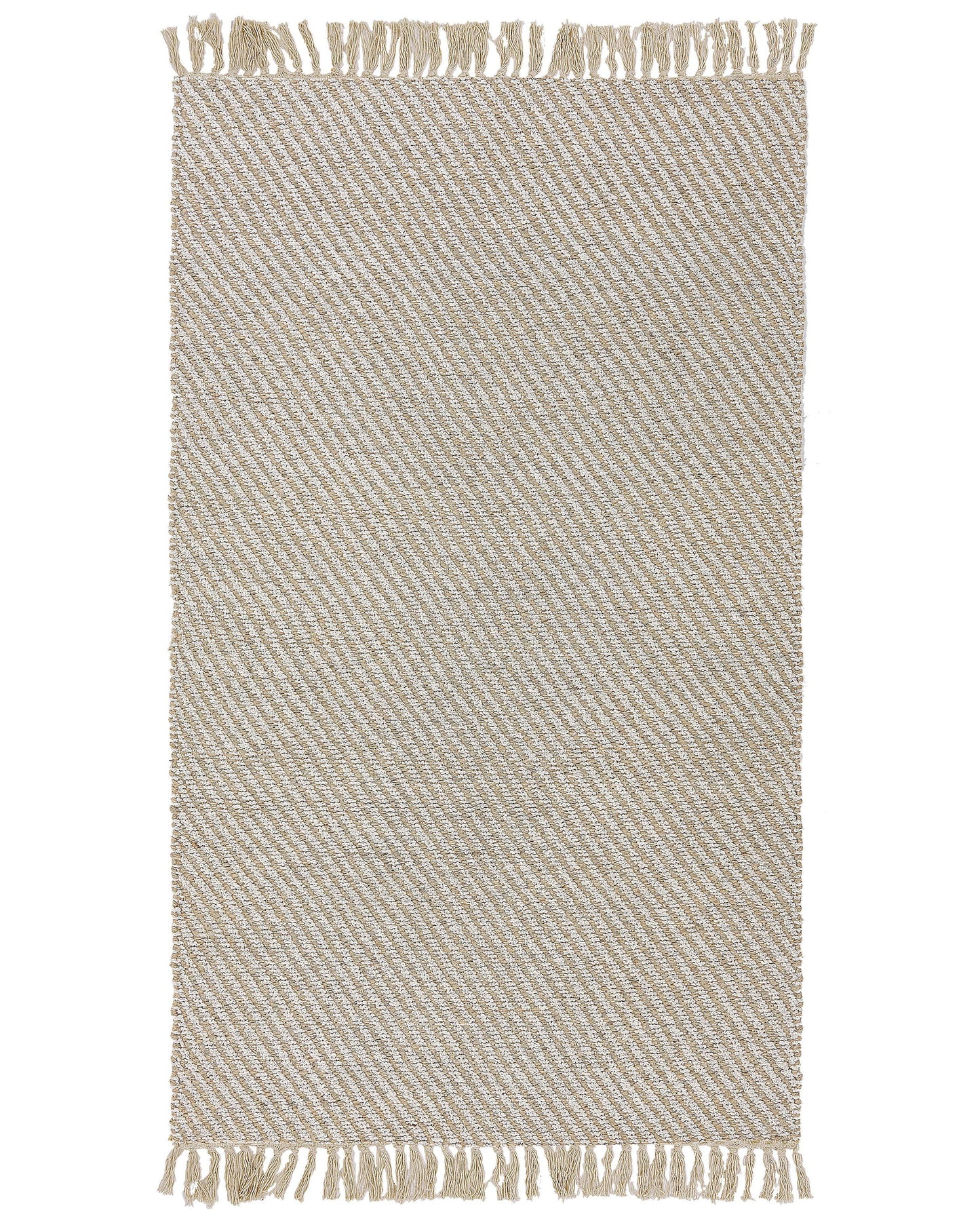 Beige Jute Cotton Area Rug Fringe Handwoven 80 x 150cm