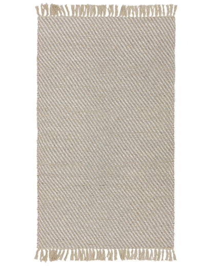 Beige Jute Cotton Area Rug Fringe Handwoven 80 x 150cm