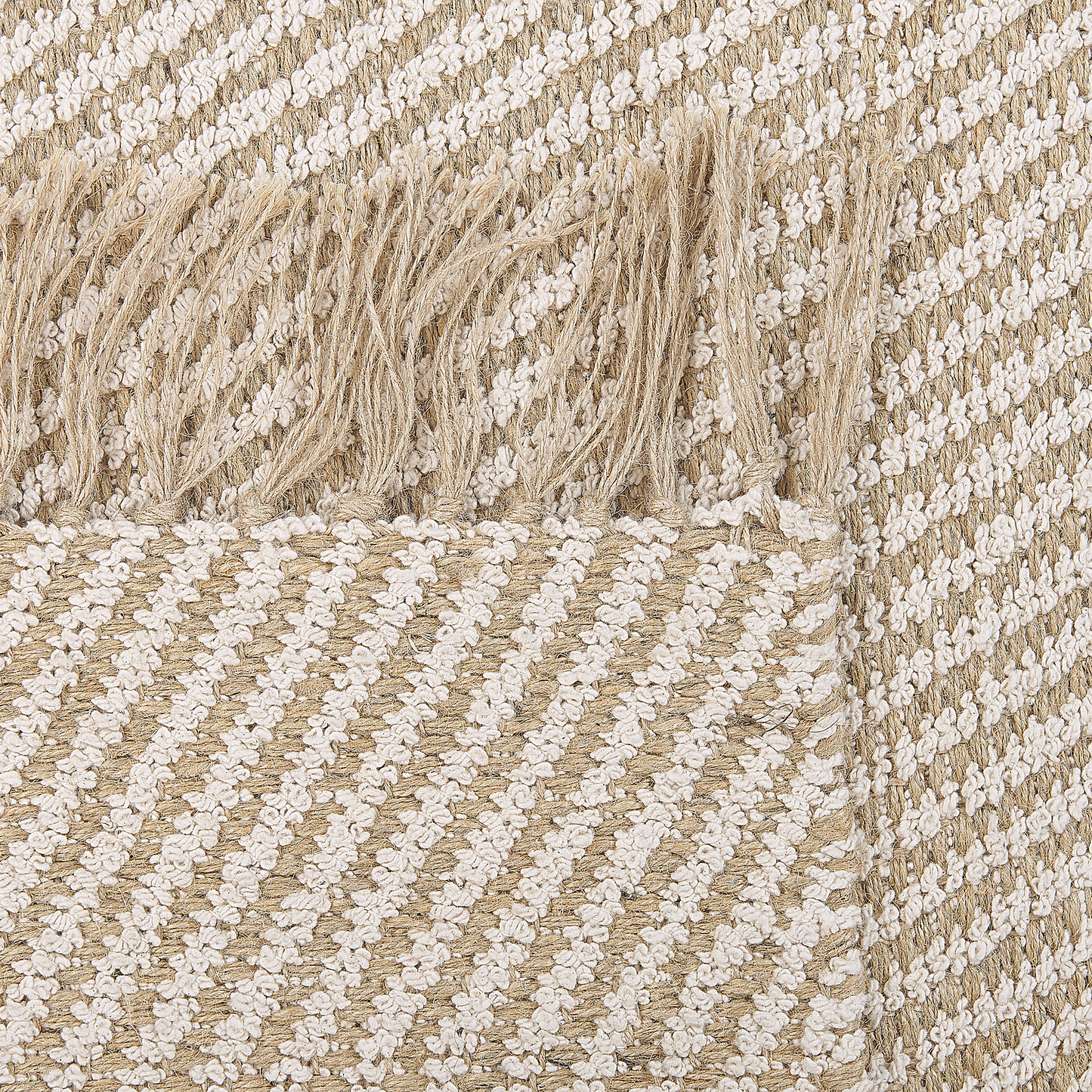 Beige Jute Cotton Area Rug Fringe Handwoven 80 x 150cm