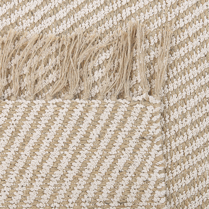 Beige Jute Cotton Area Rug Fringe Handwoven 80 x 150cm