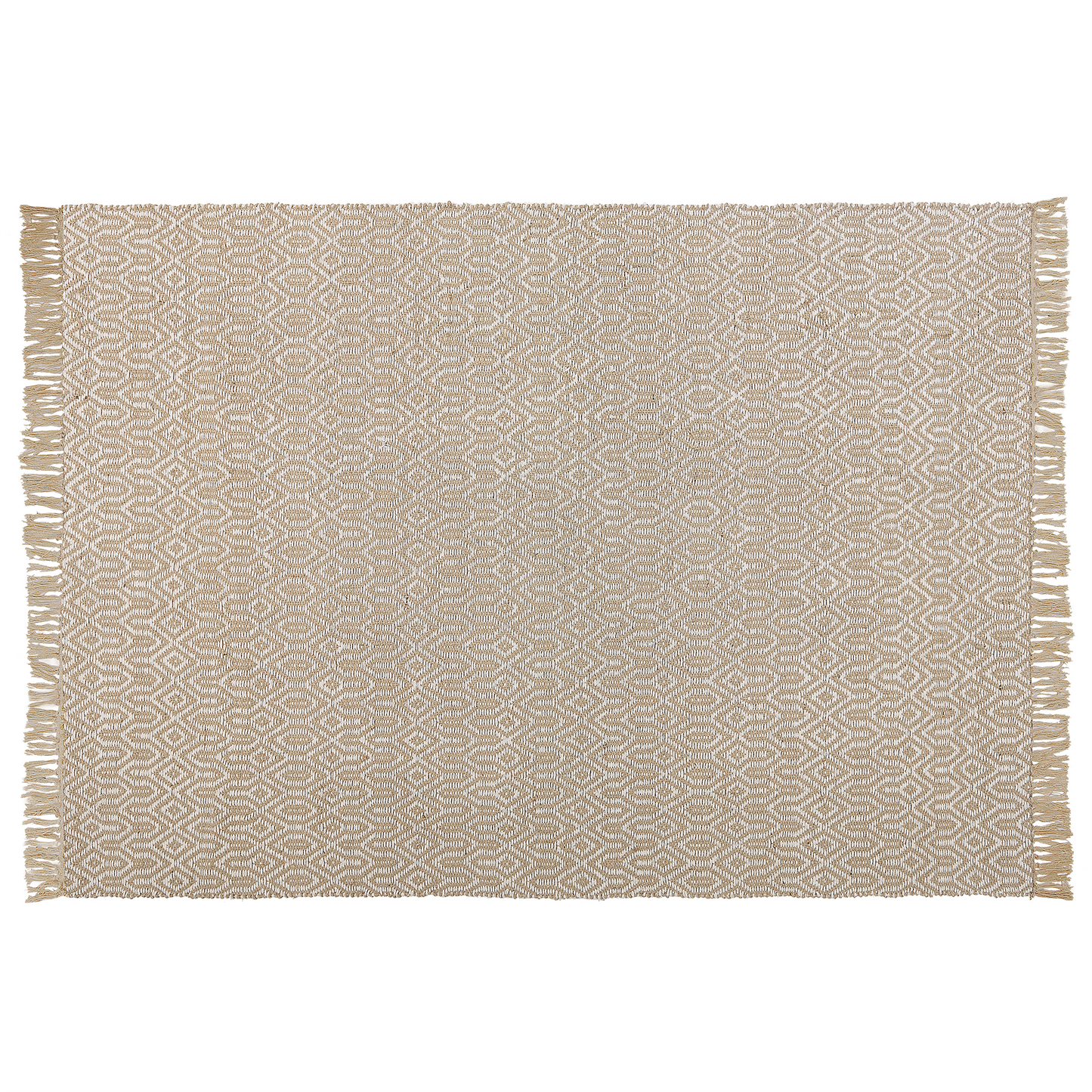 Boho Beige Jute Cotton Area Rug 140 x 200 Fringed Handwoven