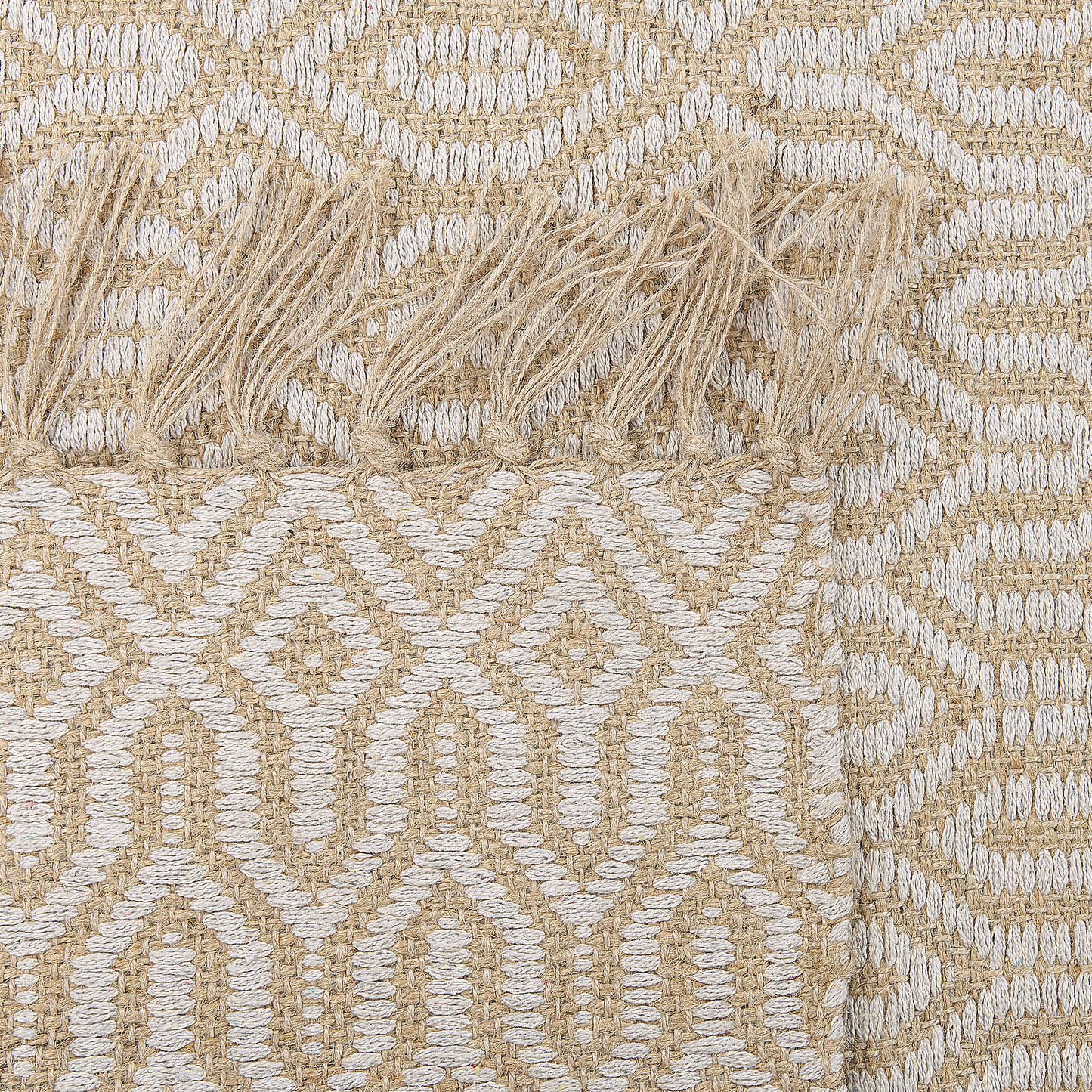 Boho Beige Jute Cotton Area Rug 140 x 200 Fringed Handwoven