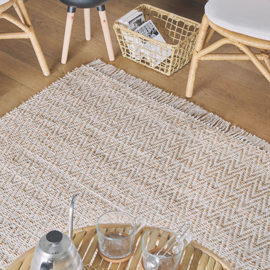 Handwoven Beige Jute Cotton Area Rug 140 x 200cm Fringed