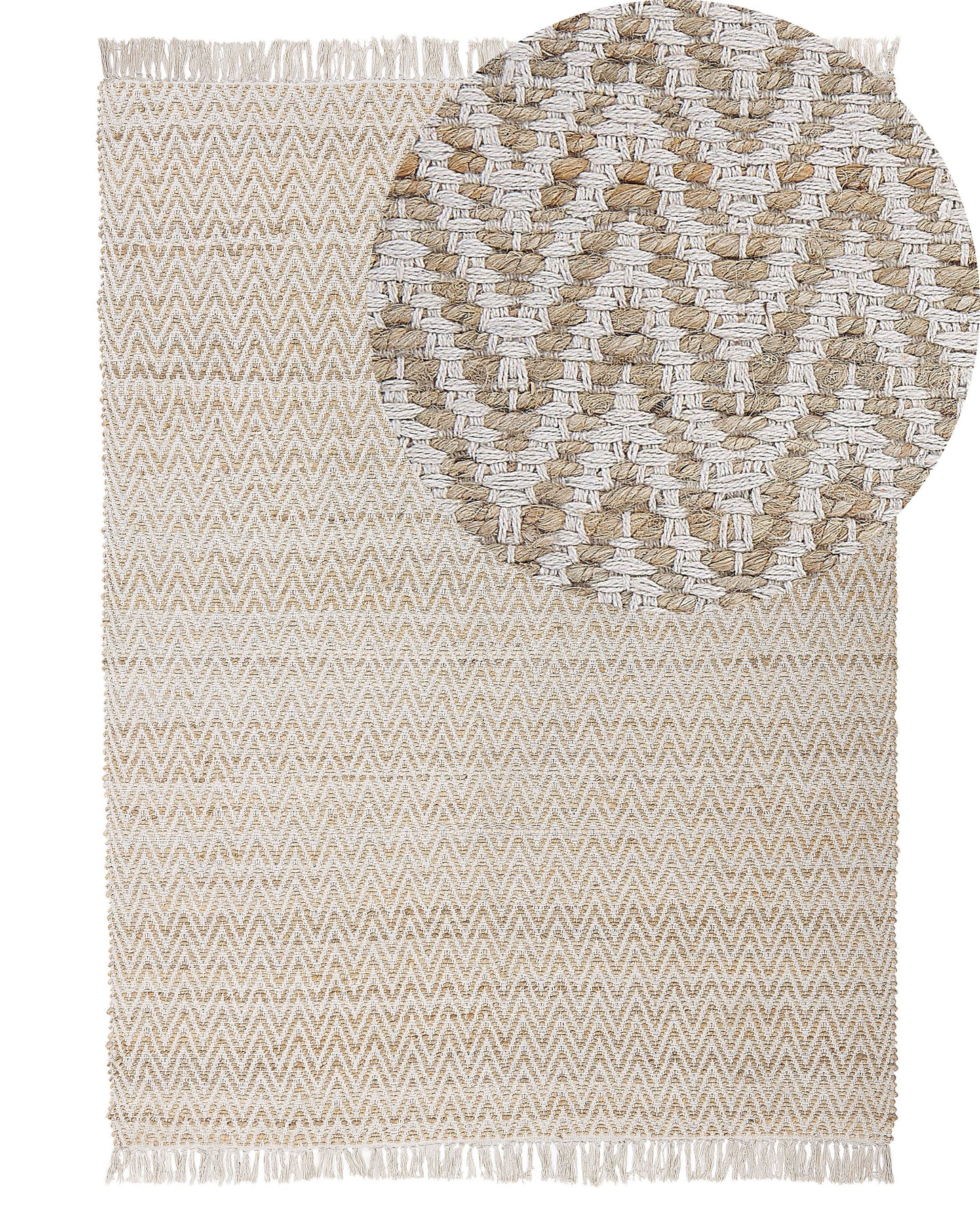 Handwoven Beige Jute Cotton Area Rug 140 x 200cm Fringed
