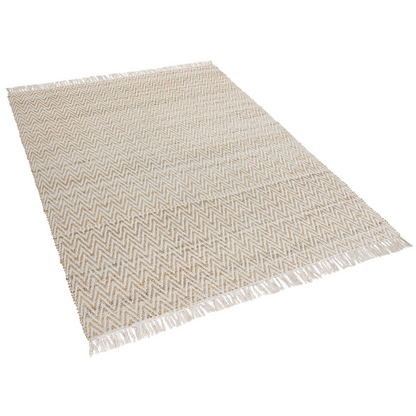 Handwoven Beige Jute Cotton Area Rug 140 x 200cm Fringed