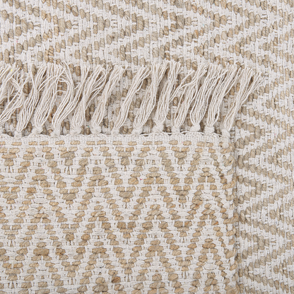 Handwoven Beige Jute Cotton Area Rug 140 x 200cm Fringed
