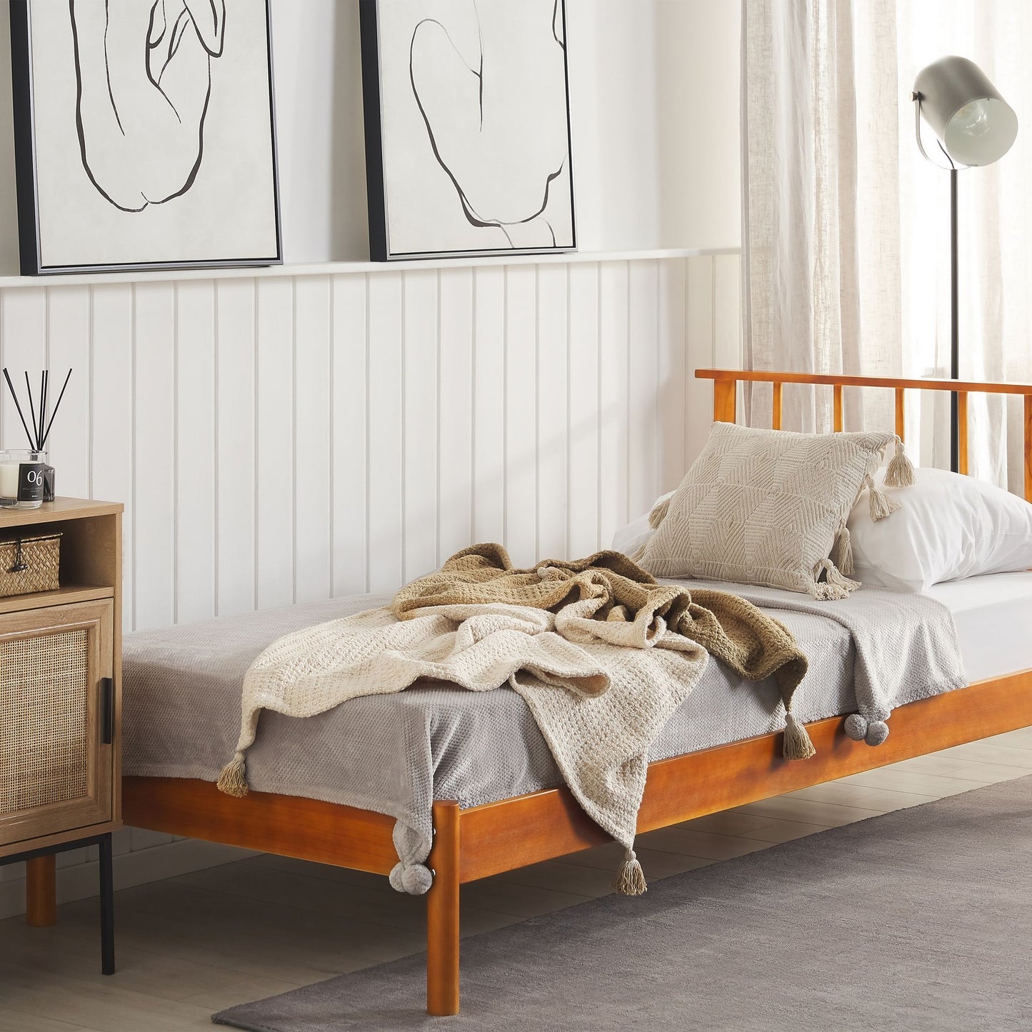EU Pine Wood Single Bed 3ft With Headboard Slatted Frame