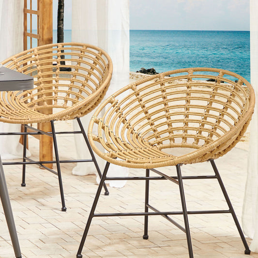 Garden Chairs Set Of 2 Light Brown PE Rattan With Metal Legs Round Boho Design