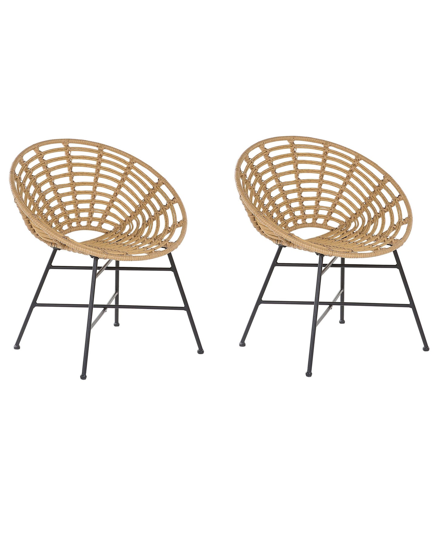 Garden Chairs Set Of 2 Light Brown PE Rattan With Metal Legs Round Boho Design