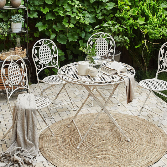 Garden Dining Set Off White 4 Seater Foldable Table Chairs