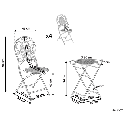 Garden Dining Set Off White 4 Seater Foldable Table Chairs