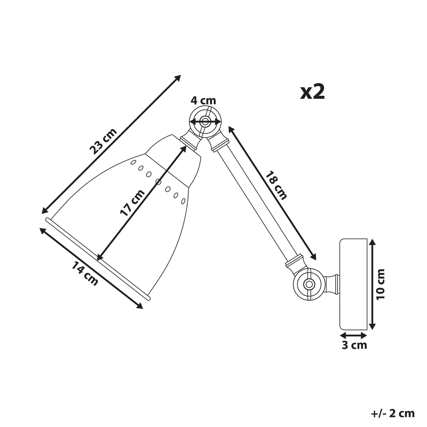 Two Arm White Metal Wall Lamps Set With Adjustable Swing Arm