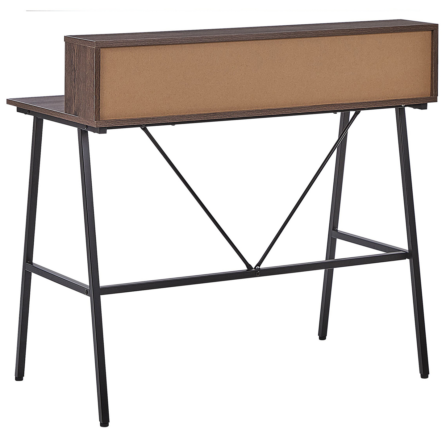 Elara Desk Dark Brown Top 100 x 50cm Black Metal Frame Shelves