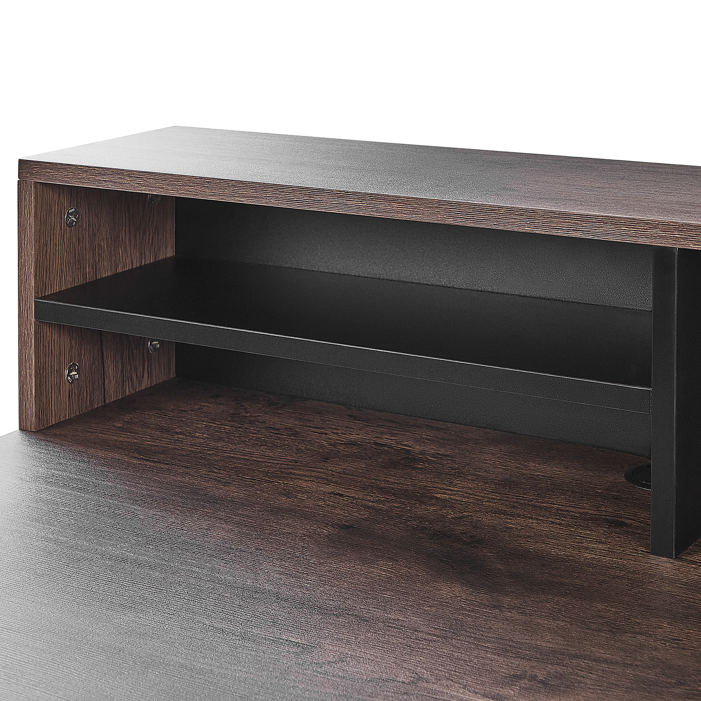 Elara Desk Dark Brown Top 100 x 50cm Black Metal Frame Shelves