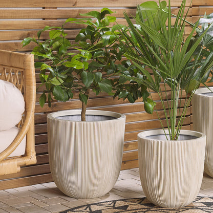 Beige Polyresin Tall Plant Pot 38 x 37cm Modern Outdoor