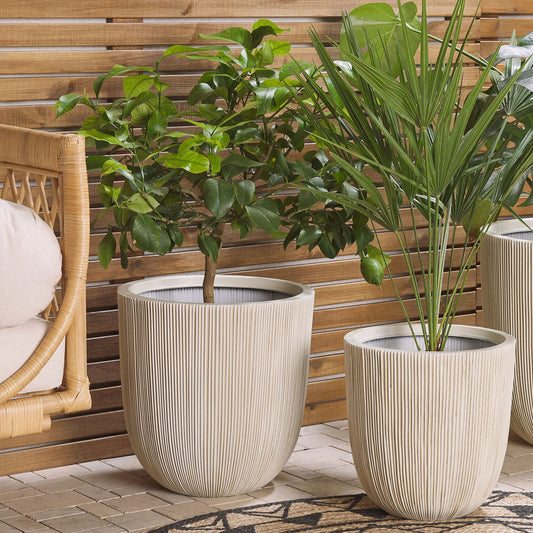 Beige Polyresin Tall Plant Pot 38 x 37cm Modern Outdoor
