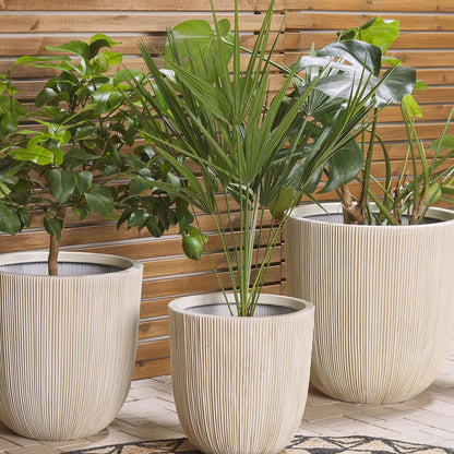 Beige Polyresin Tall Plant Pot 33 x 31cm Modern Minimalist Outdoor Indoor Decor Elegant