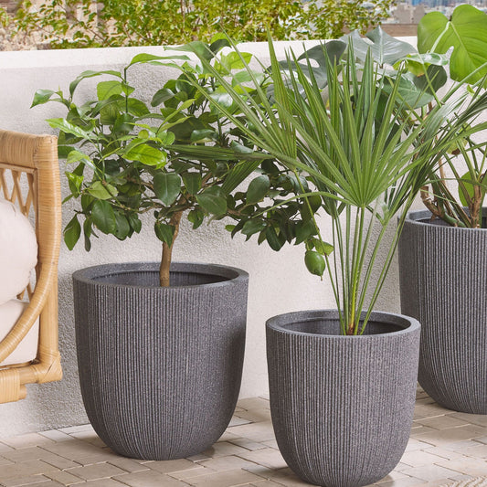 Grey Polyresin Tall Plant Pot 33 x 31cm Minimalist Planter